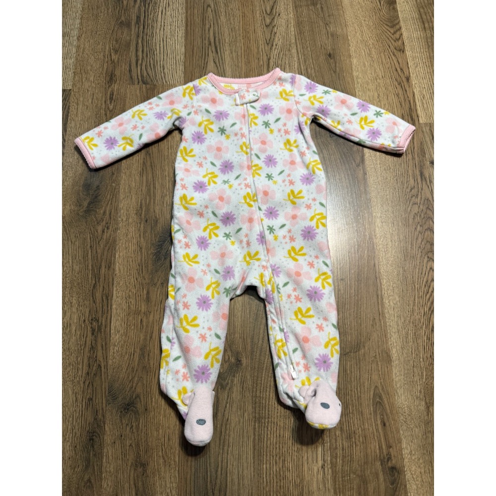 Simple Joys by Carters Bodysuit Baby Size 3-6M Pink Floral Fleece Footed Sleeper